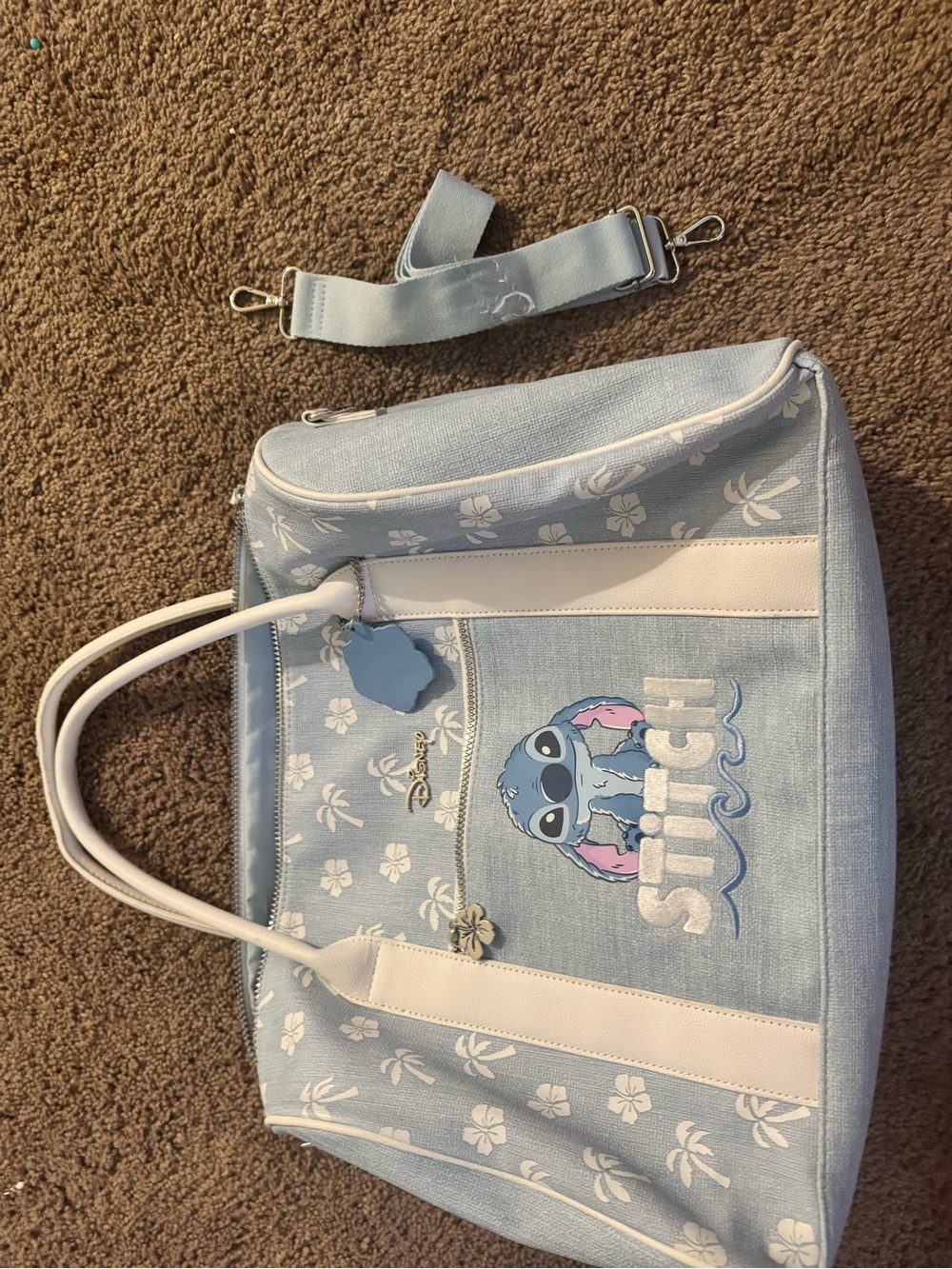 Disney Light Blue Stitch Floral Canvas duffel bag